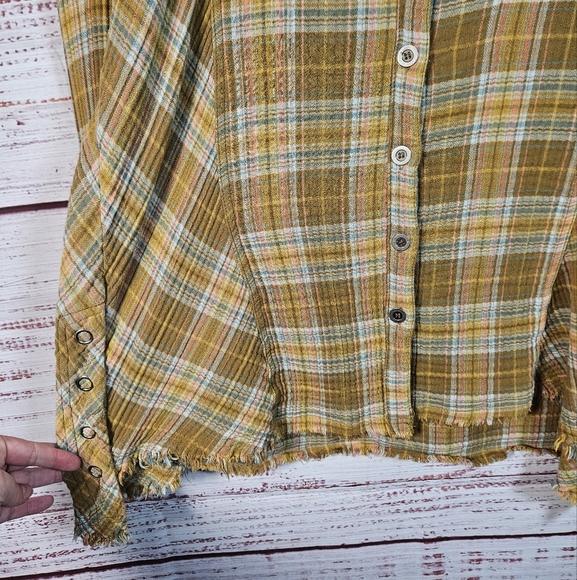 Free People olive green plaid button down top - Picture 10 of 16